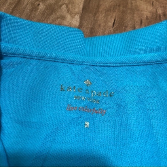 KATE Spade Live Colorfully Polo Shirt Aqua Teal Short Sleeve Womens Size Medium - Picture 4 of 11